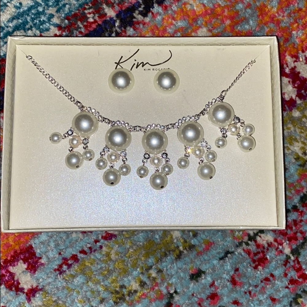 Kim Rogers Pearl Diamond Earring and Necklace Set